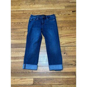 Liverpool Womens The Crop Jeans Sz 8/29 Petite Blue Cuffed Stretch Denim Cropped